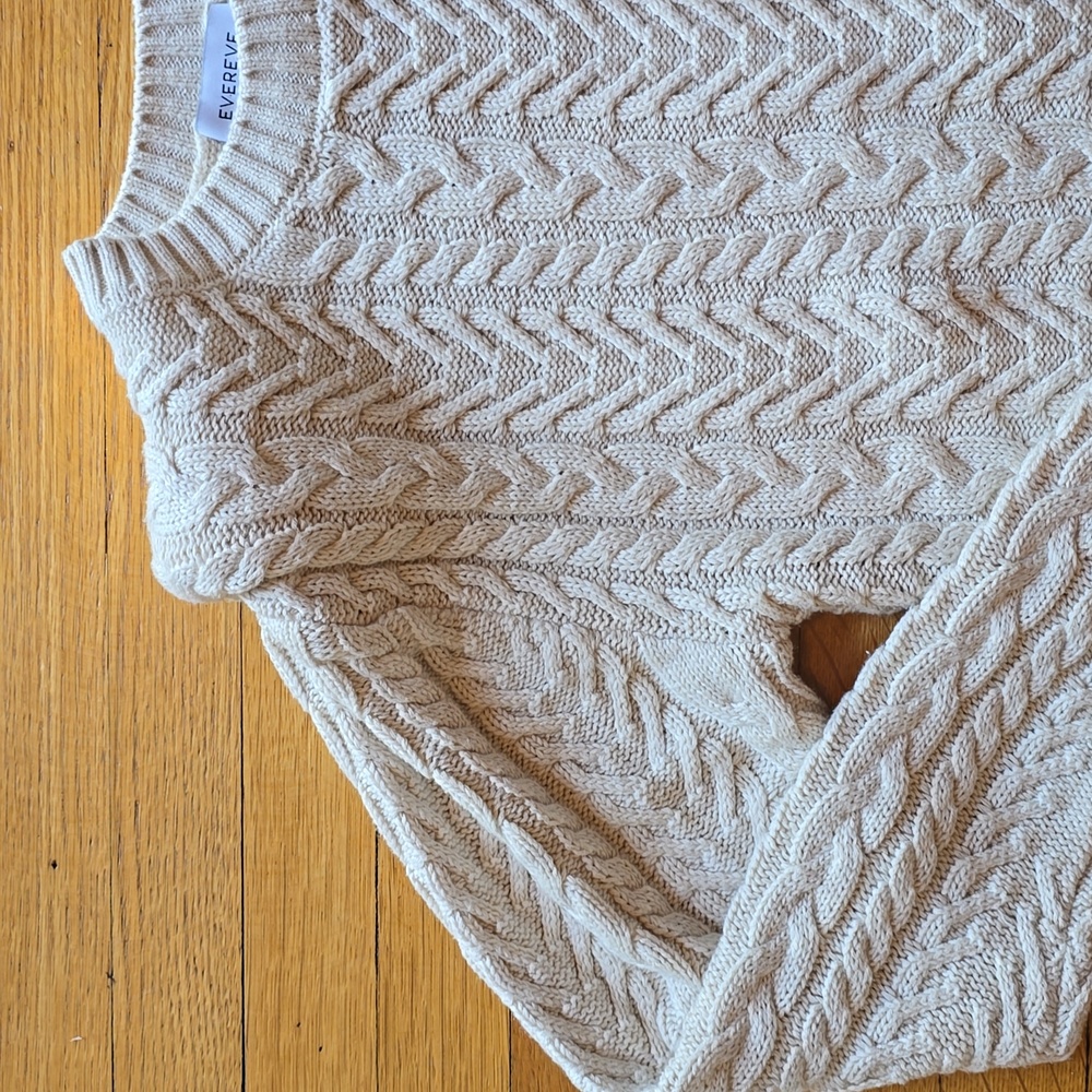 Evereve Alexis Strong Shoulder Cable Pullover Sweater, Cream, EUC, Women's XS - Picture 5 of 14
